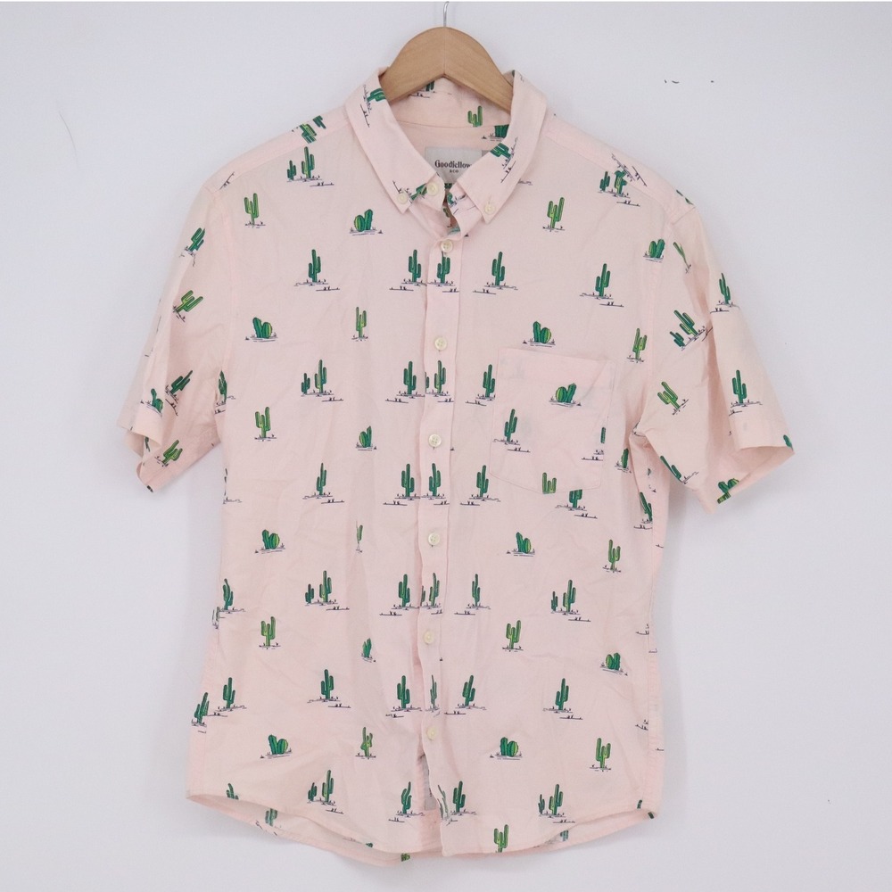 Goodfellow & Co Shirt Mens M Pink Cactus Short Sleeve Button-Down Excellent